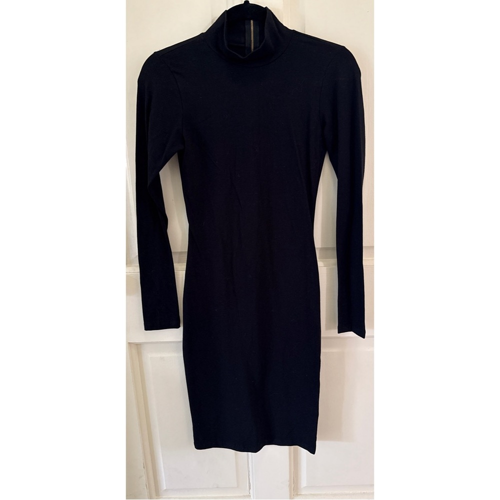 GoodTime USA Mock Neck Long Sleeve Midi Dress, with statement gold zipper